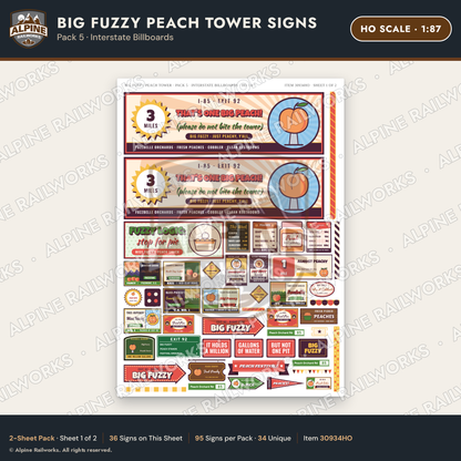 Alpine Railworks 30934HO HO Scale Roadside Signs - Peach Water Tower
