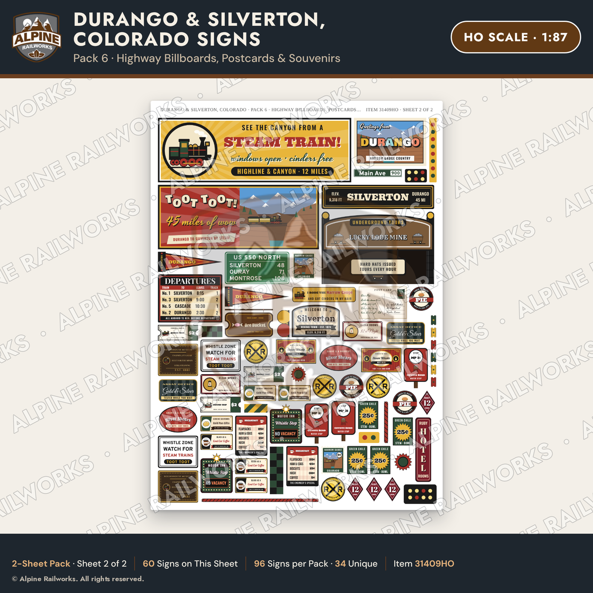 Alpine Railworks 31409HO HO Scale Durango CO Signs - Billboards