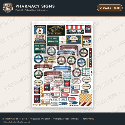 Alpine Railworks 30310O O Scale Pharmacy Signs - Patent Medicine Ads