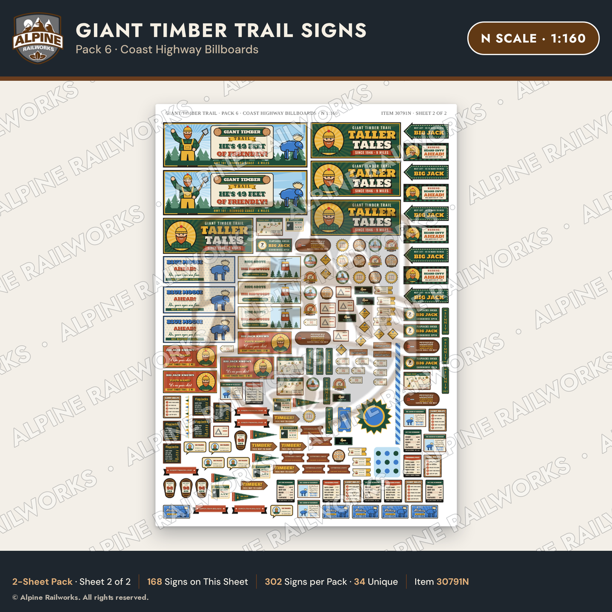 Alpine Railworks 30791N N Scale Roadside Signs - Lumberjack Redwoods