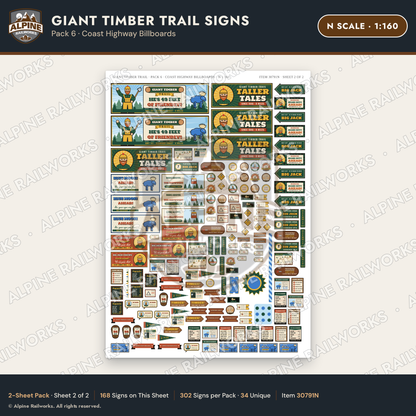 Alpine Railworks 30791N N Scale Roadside Signs - Lumberjack Redwoods