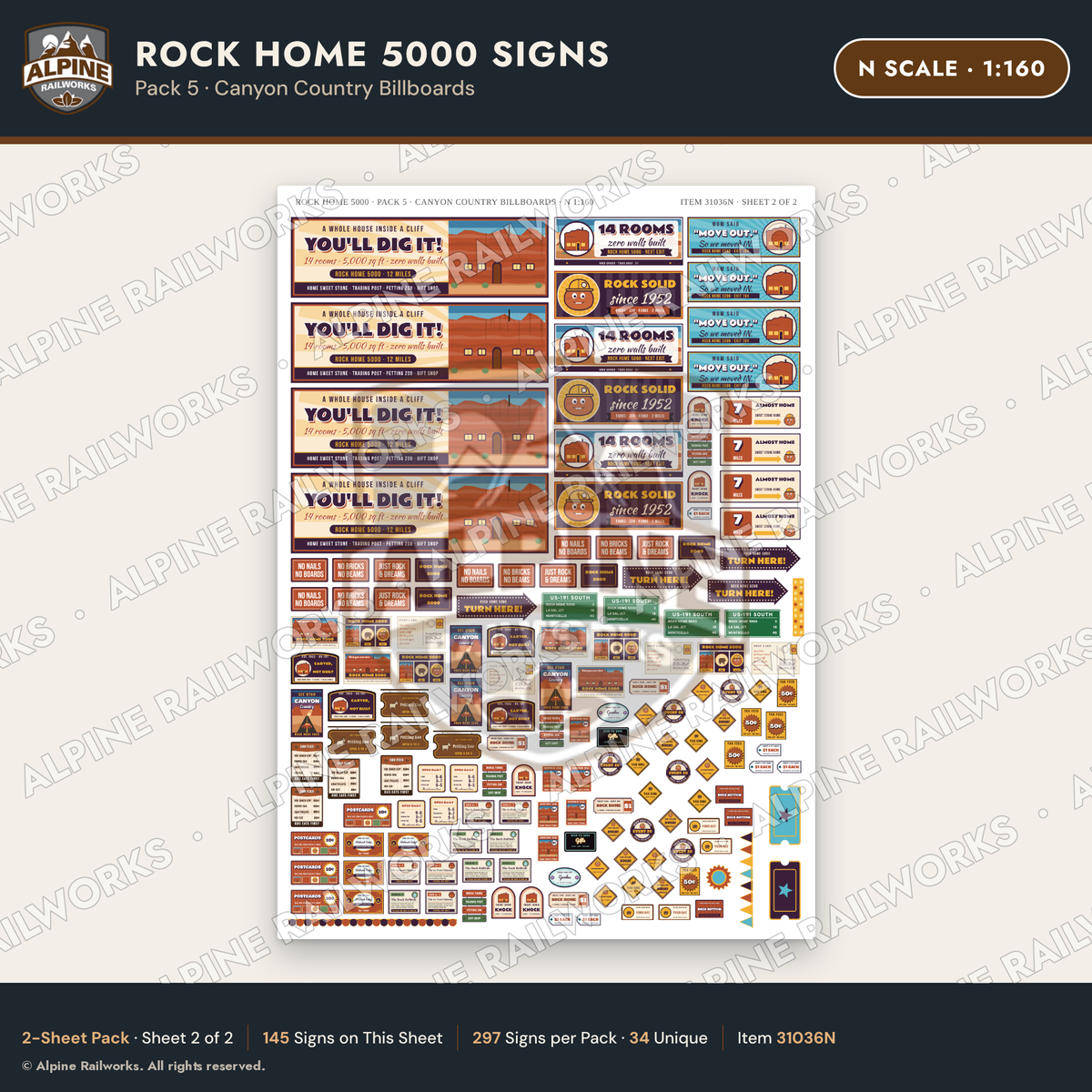 Alpine Railworks 31036N N Scale Roadside Signs - Cliff Rock House