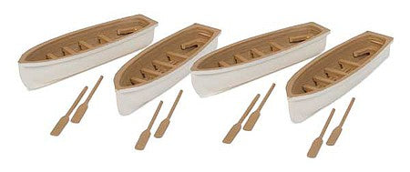 Walthers SceneMaster 949-4163 HO Scale Row Boat 4-Pack - Assembled -- White, Tan