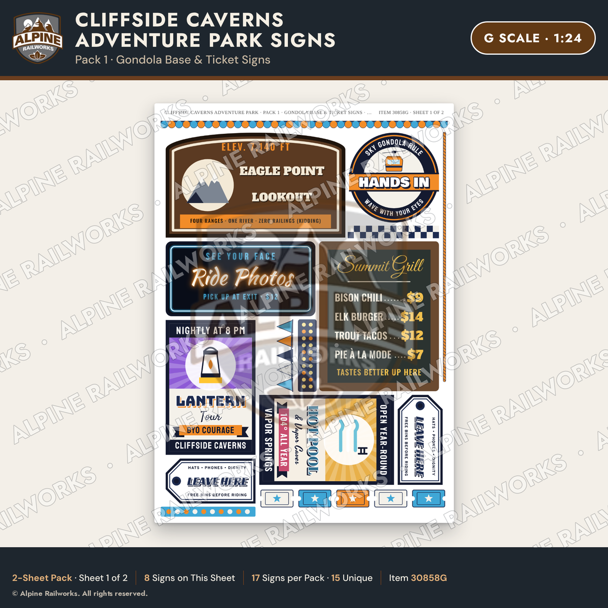 Alpine Railworks 30858G G Scale Roadside Signs - Cave Adventure Park