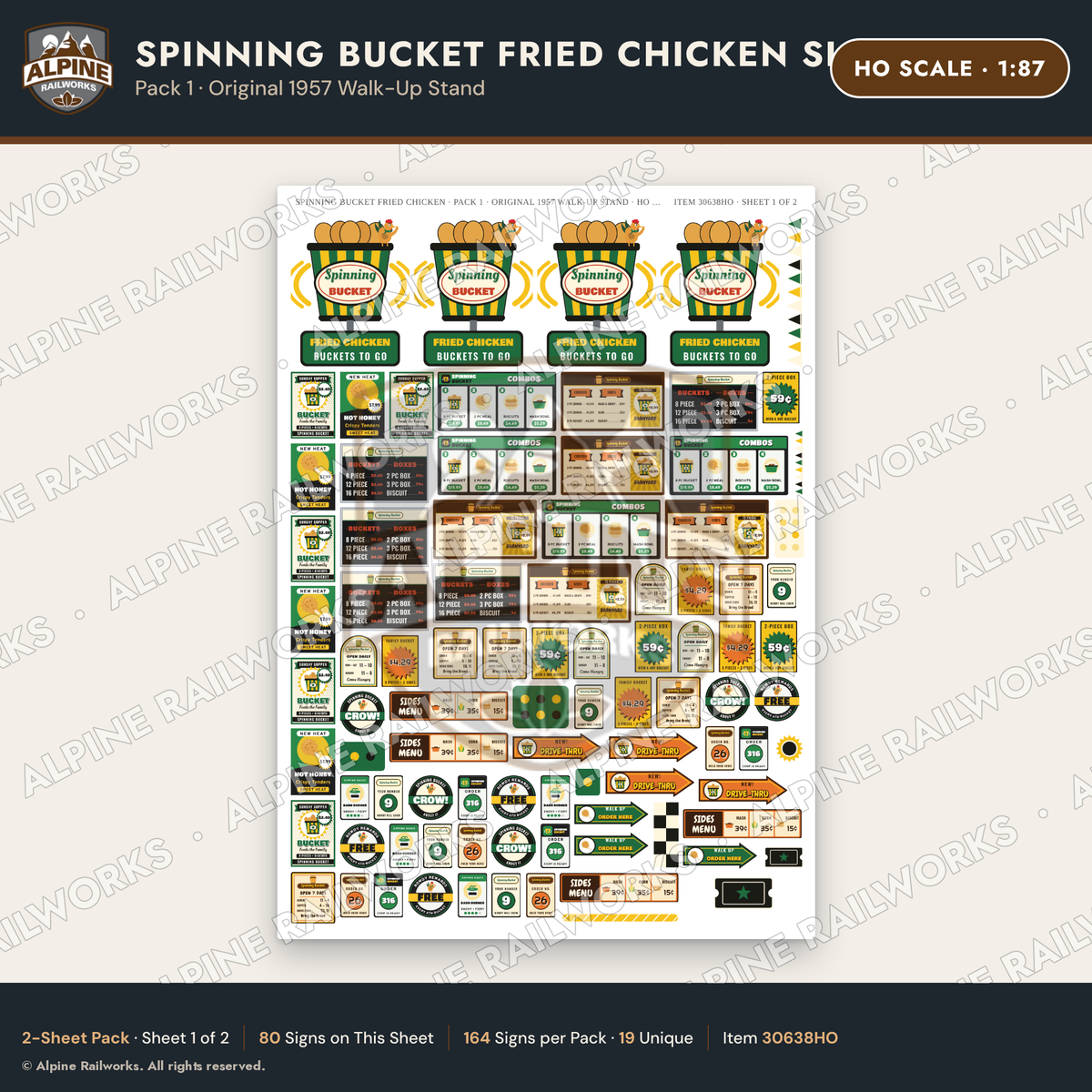 Alpine Railworks 30638HO HO Scale Fast Food Signs - Fried Chicken