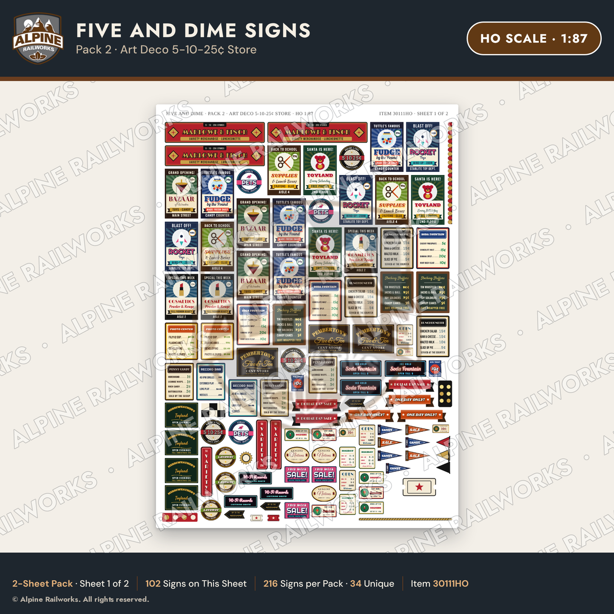 Alpine Railworks 30111HO HO Scale Five and Dime Signs