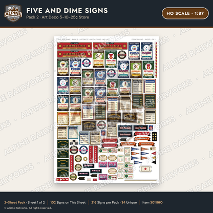 Alpine Railworks 30111HO HO Scale Five and Dime Signs