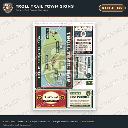 Alpine Railworks 31098G G Scale Roadside Attraction Signs - Troll Town