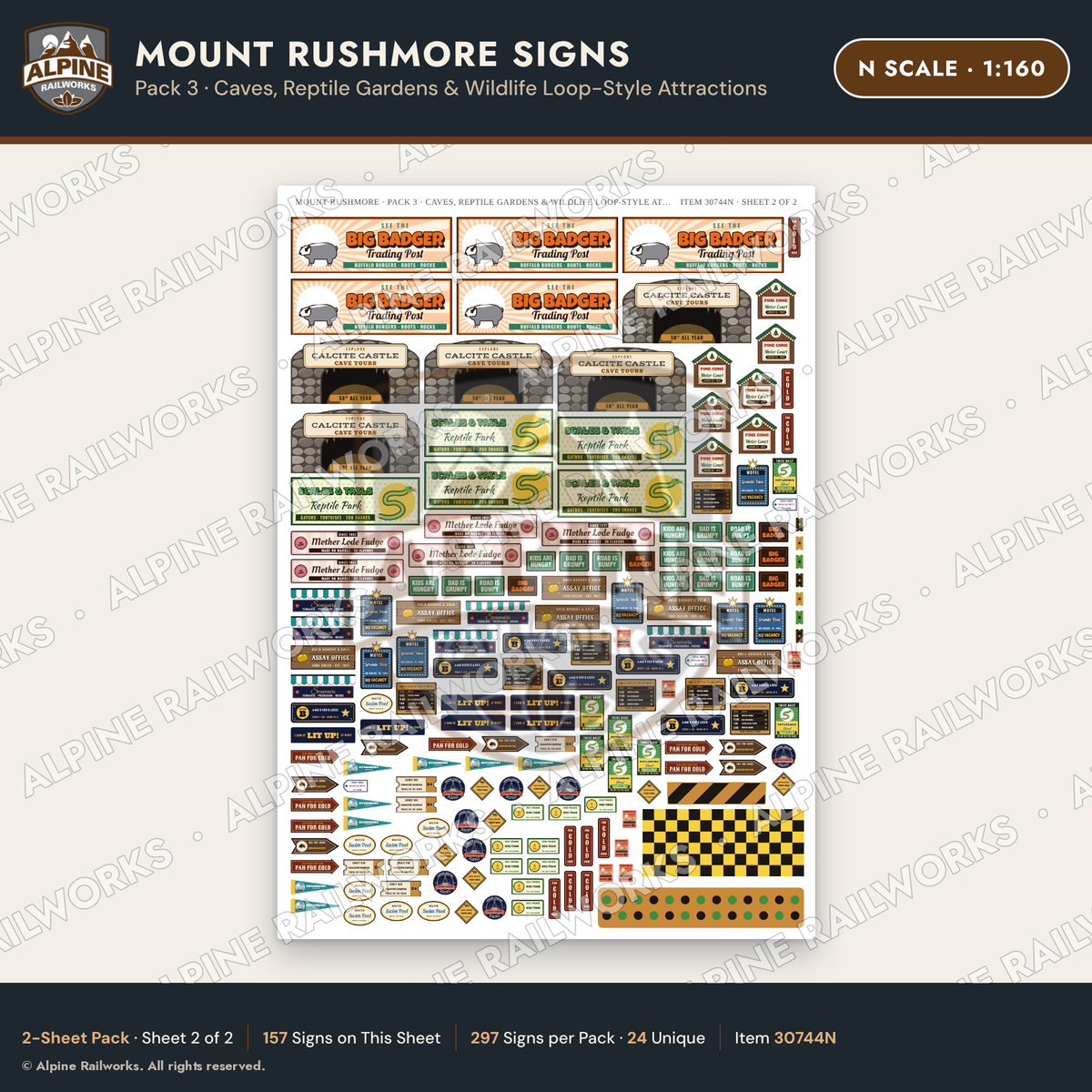 Alpine Railworks 30744N N Scale Tourist Signs - Mount Rushmore - Caves