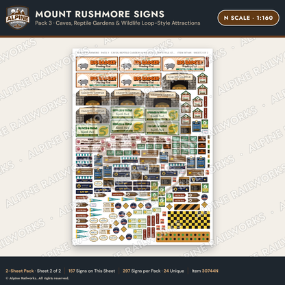 Alpine Railworks 30744N N Scale Tourist Signs - Mount Rushmore - Caves