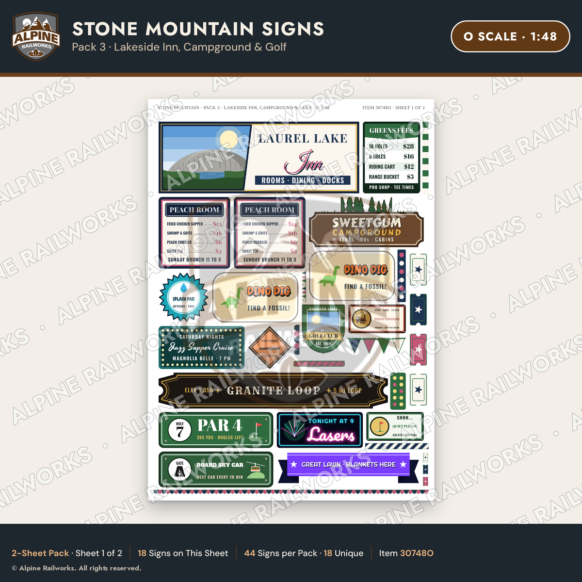 Alpine Railworks 30748O O Scale Tourist Signs - Stone Mountain
