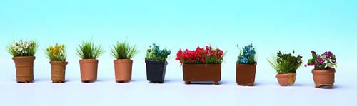 Noch 14031 HO Scale Flowers in Flower Pots -- Assorted Set #3 pkg(9)