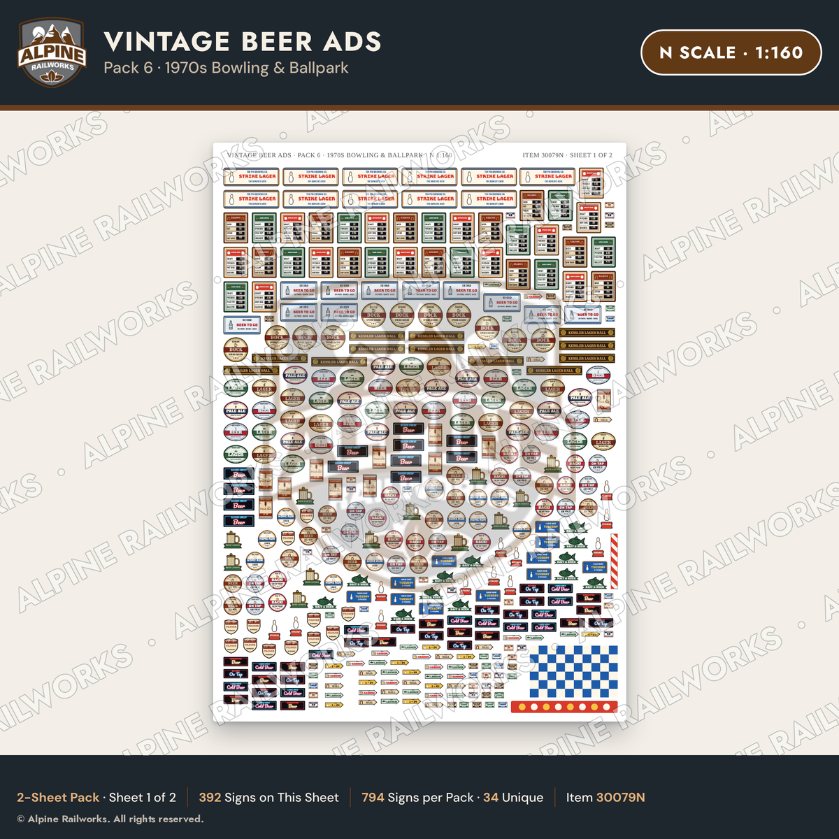 Alpine Railworks 30079N N Scale Vintage Beer Ads - 1970s Bowling
