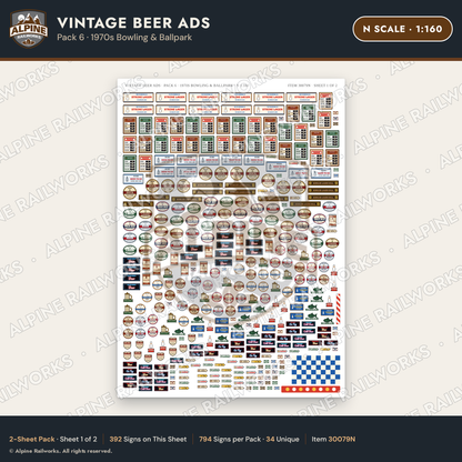 Alpine Railworks 30079N N Scale Vintage Beer Ads - 1970s Bowling