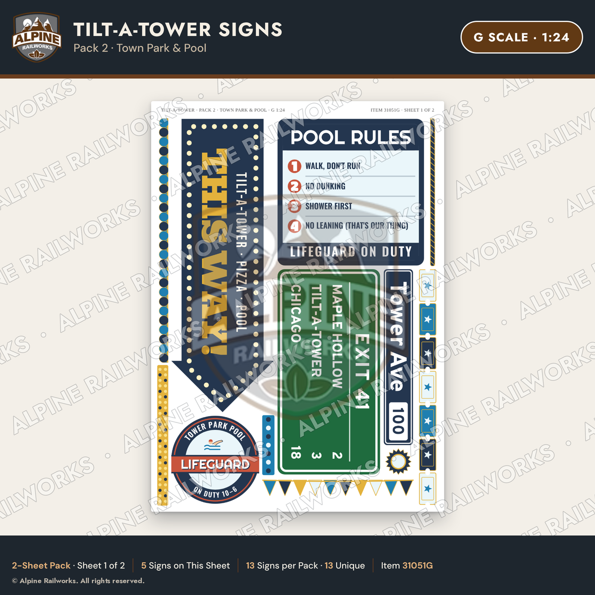 Alpine Railworks 31051G G Scale Roadside Signs - Leaning Tower