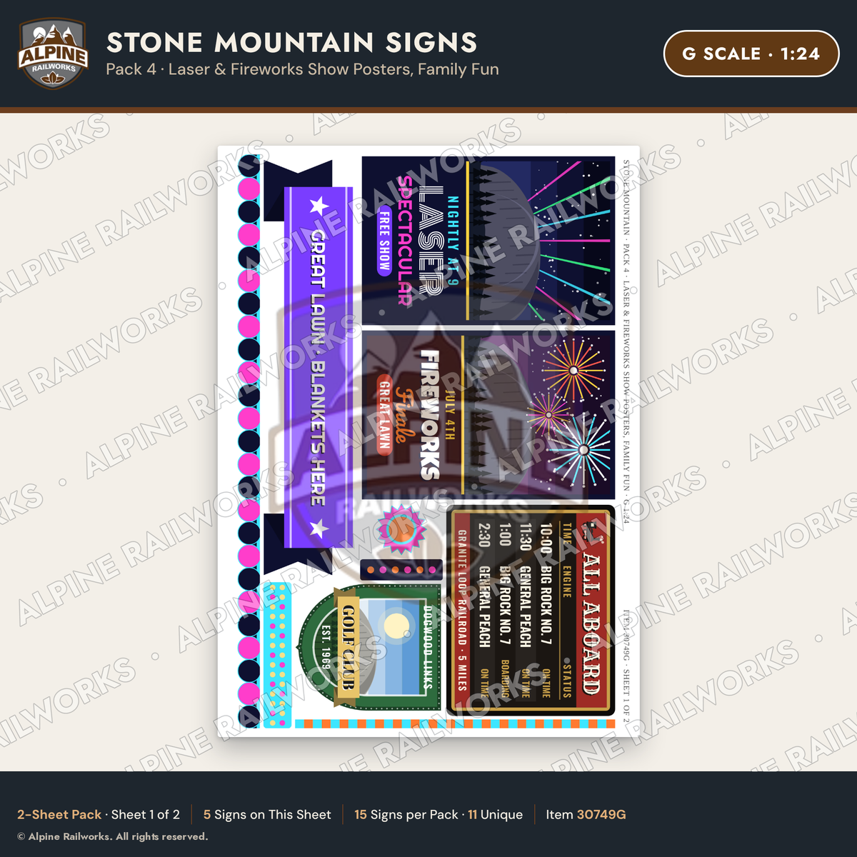 Alpine Railworks 30749G G Scale Tourist Signs - Stone Mountain - Laser