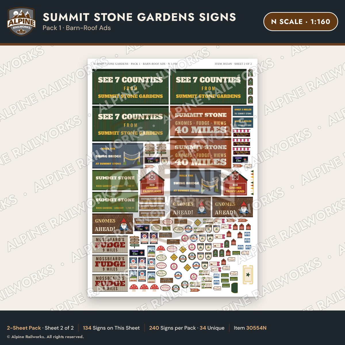 Alpine Railworks 30554N N Scale Roadside Signs - Rock Garden