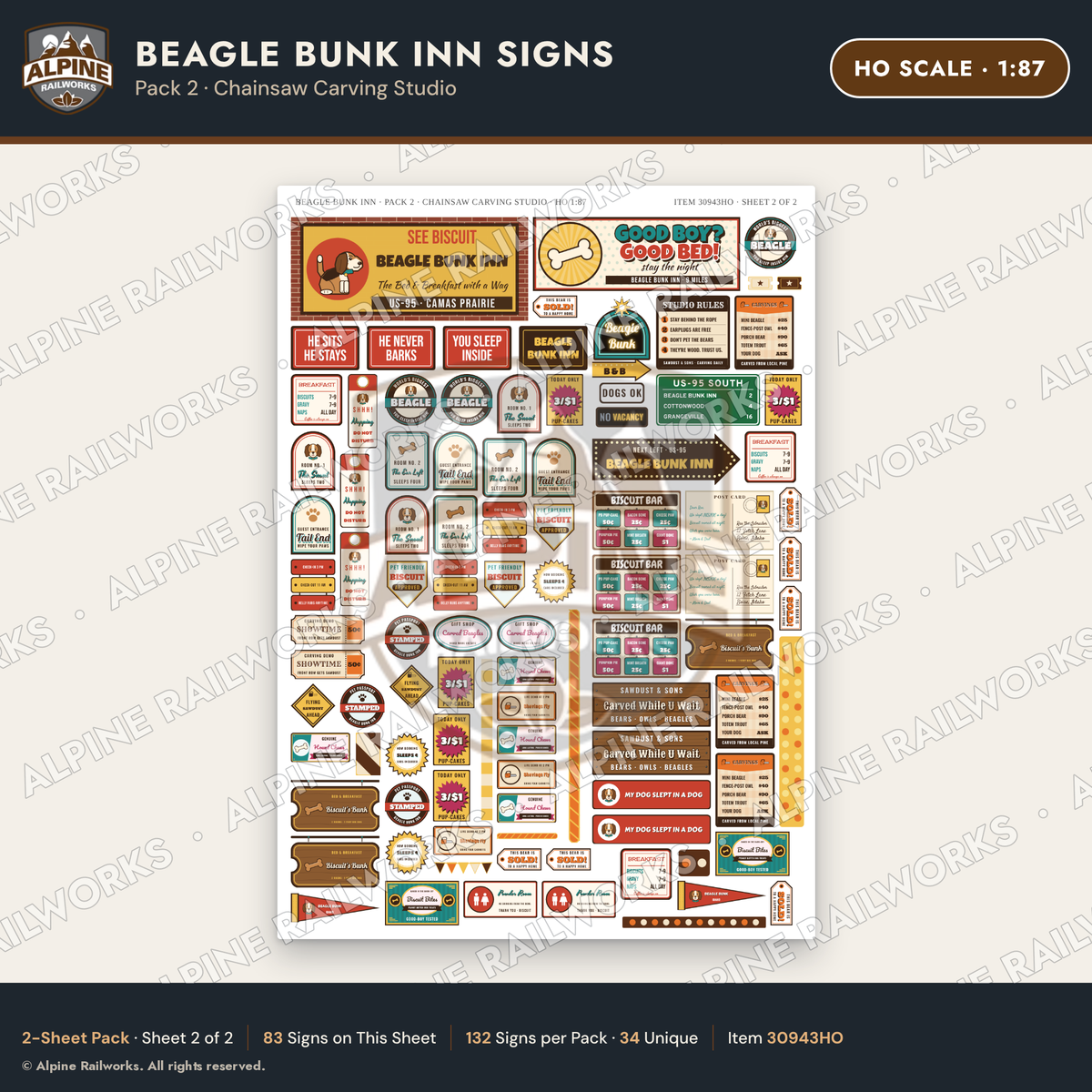 Alpine Railworks 30943HO HO Scale Roadside Signs - Dog-Shaped Inn