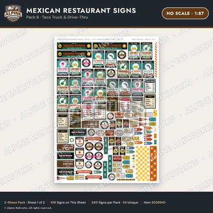 Alpine Railworks 30391HO HO Scale Mexican Restaurant Signs