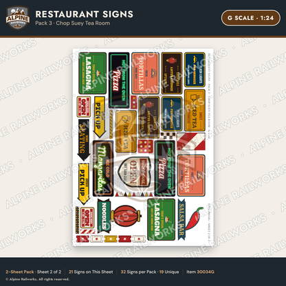 Alpine Railworks 30034G G Scale Restaurant Signs - Chop Suey Tea Room