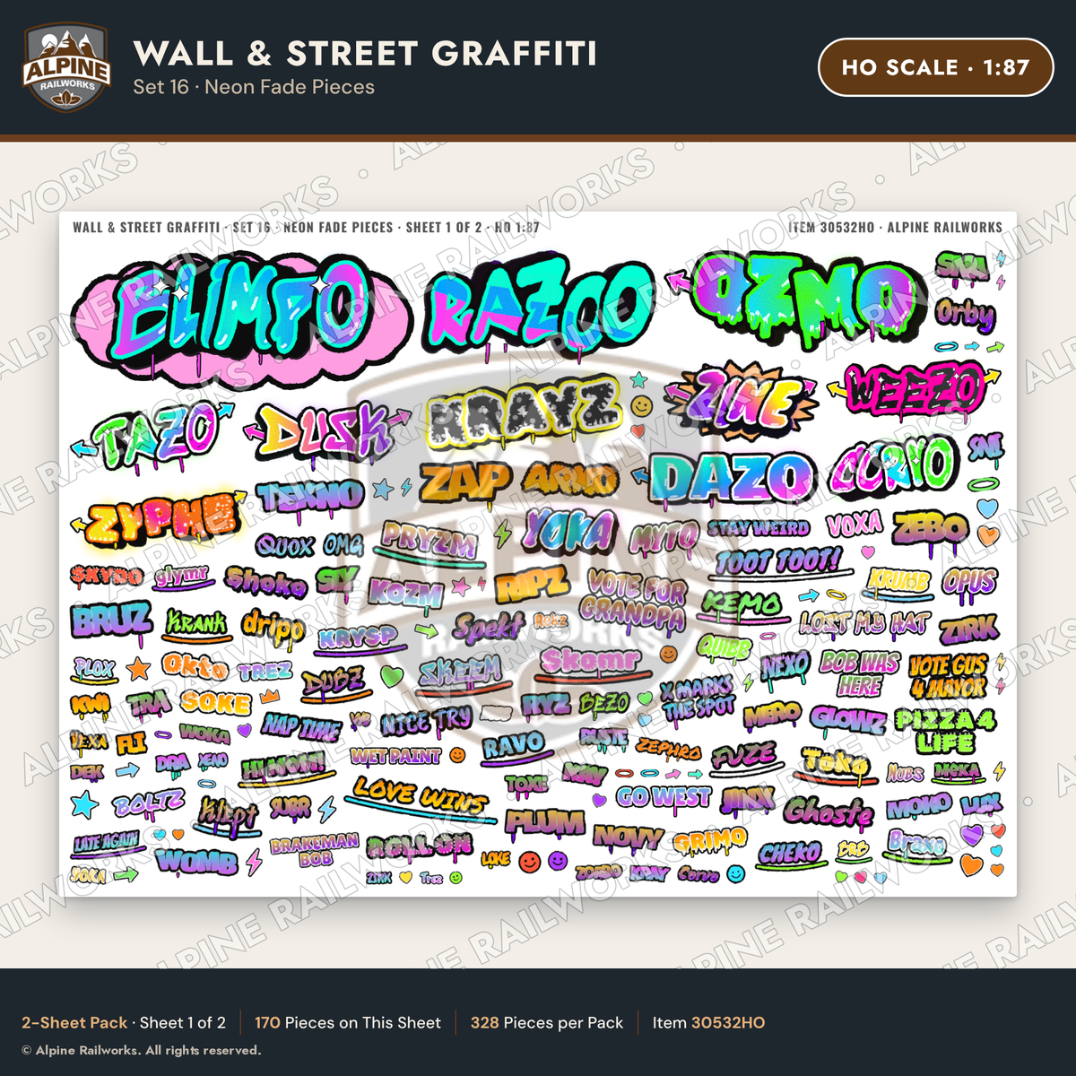 Alpine Railworks 30532HO HO Scale Wall & Street Graffiti Cut-Outs
