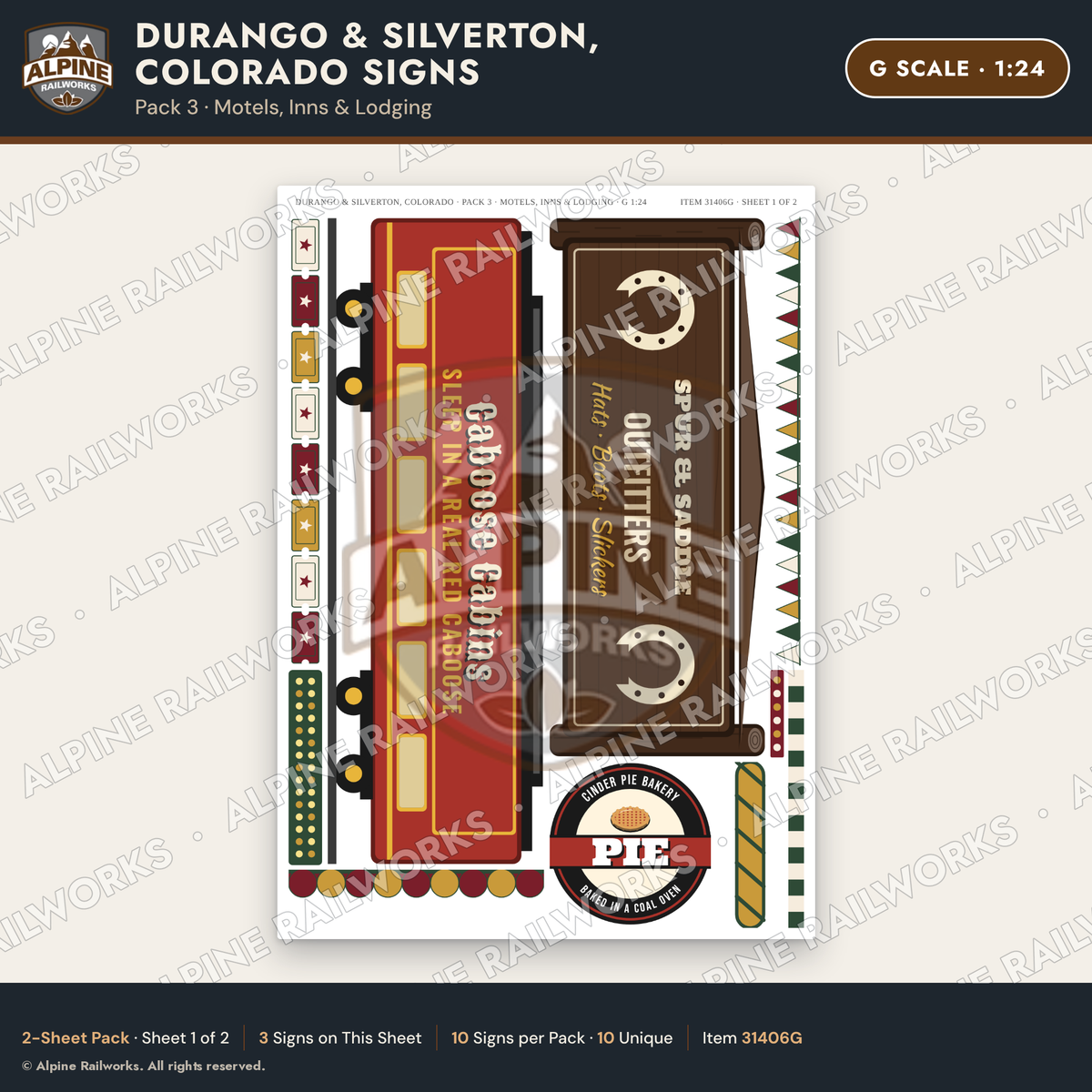 Alpine Railworks 31406G G Scale Durango CO Signs - Motels & Inns
