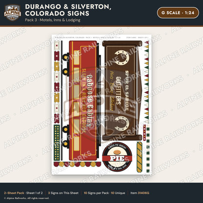 Alpine Railworks 31406G G Scale Durango CO Signs - Motels & Inns