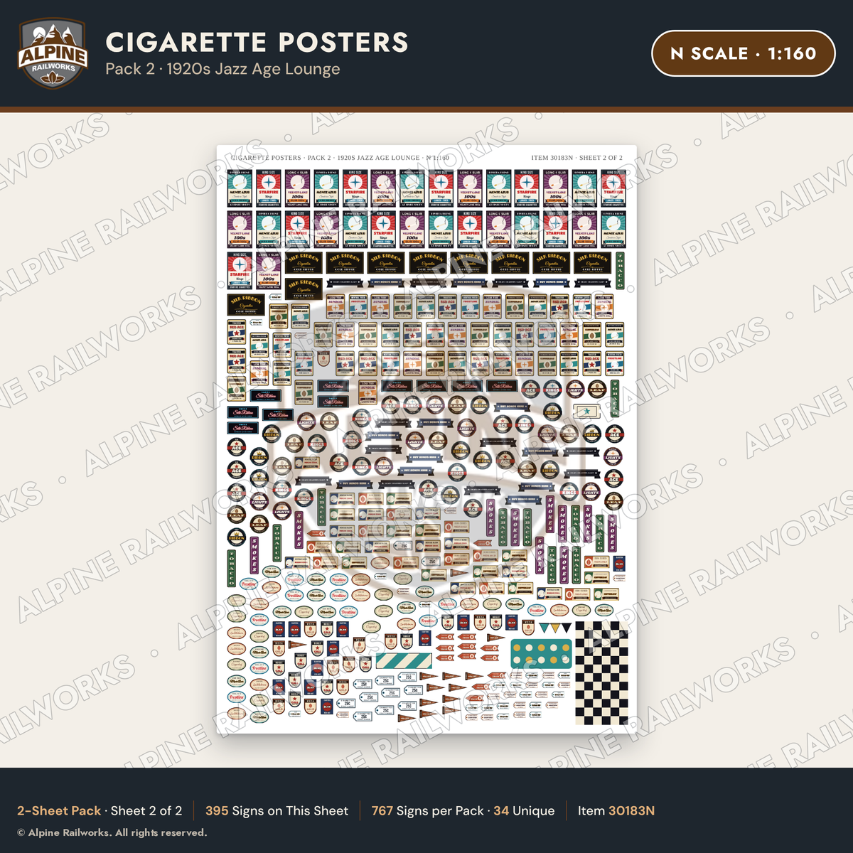 Alpine Railworks 30183N N Scale Cigarette Posters - Jazz Age Lounge