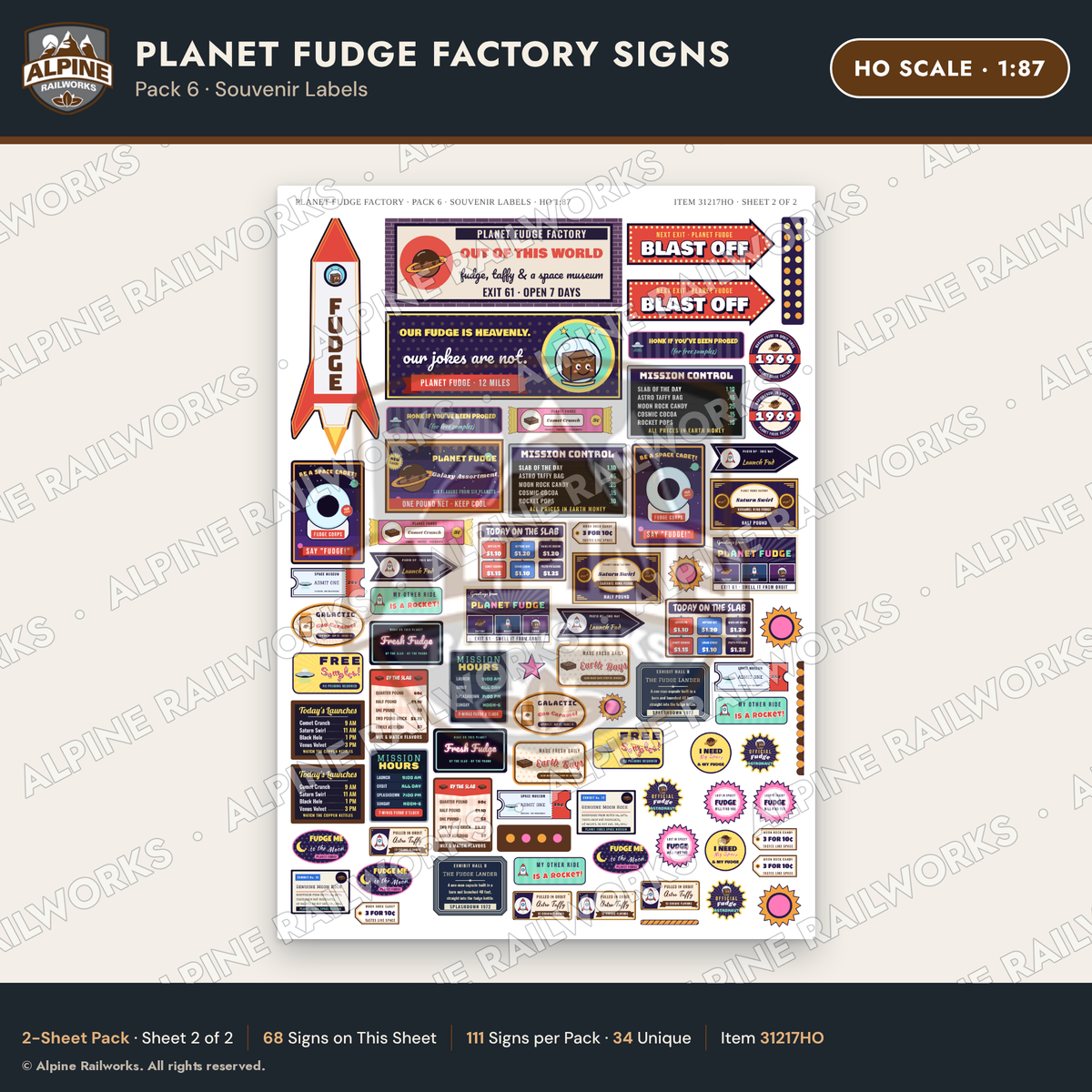 Alpine Railworks 31217HO HO Scale Fudge Factory Signs - Souvenirs