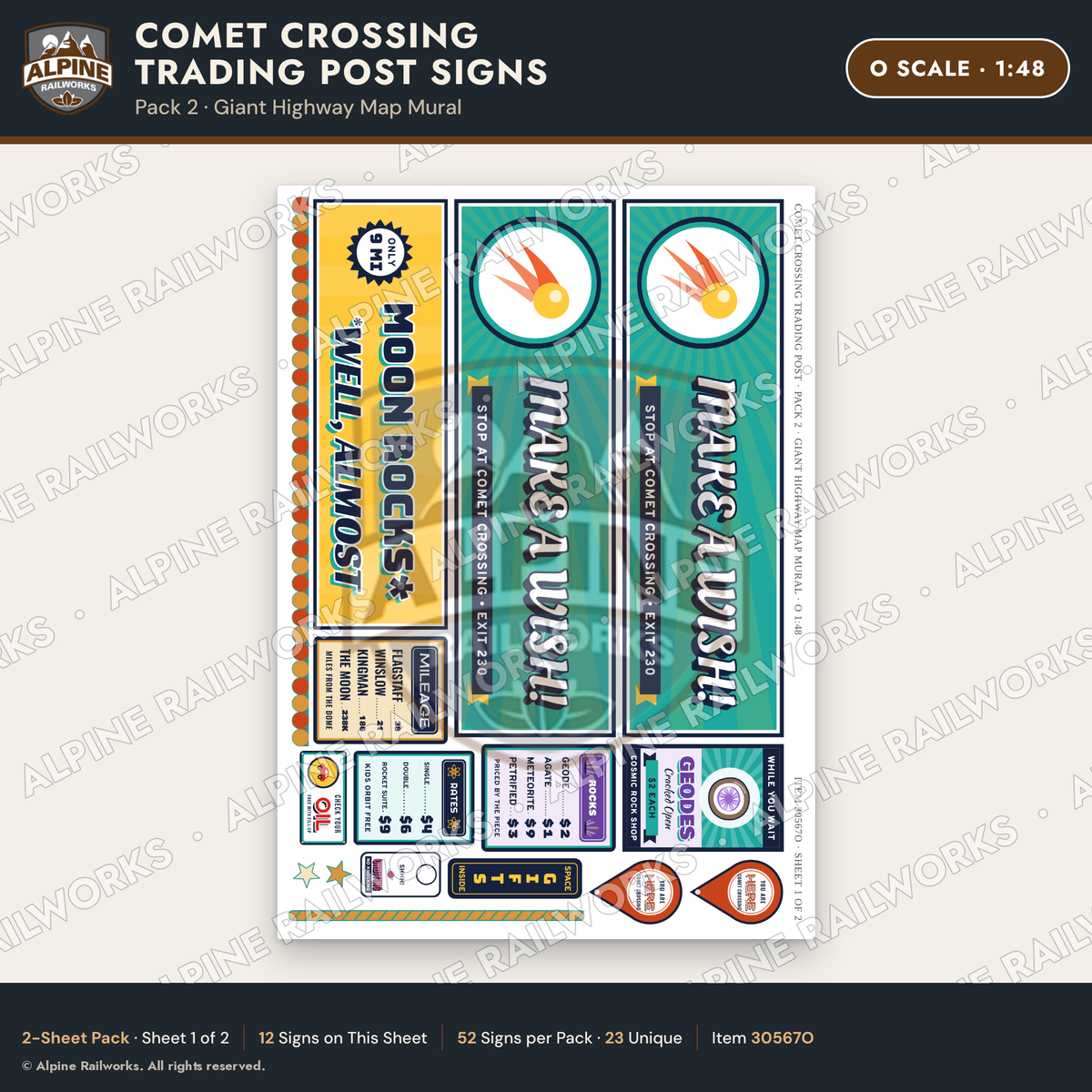 Alpine Railworks 30567O O Scale Roadside Signs - Meteor Trading Post