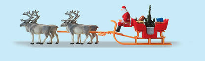 Preiser 30399 HO Scale Christmas Sleigh -- Includes Santa, Packages & 4 Reindeer
