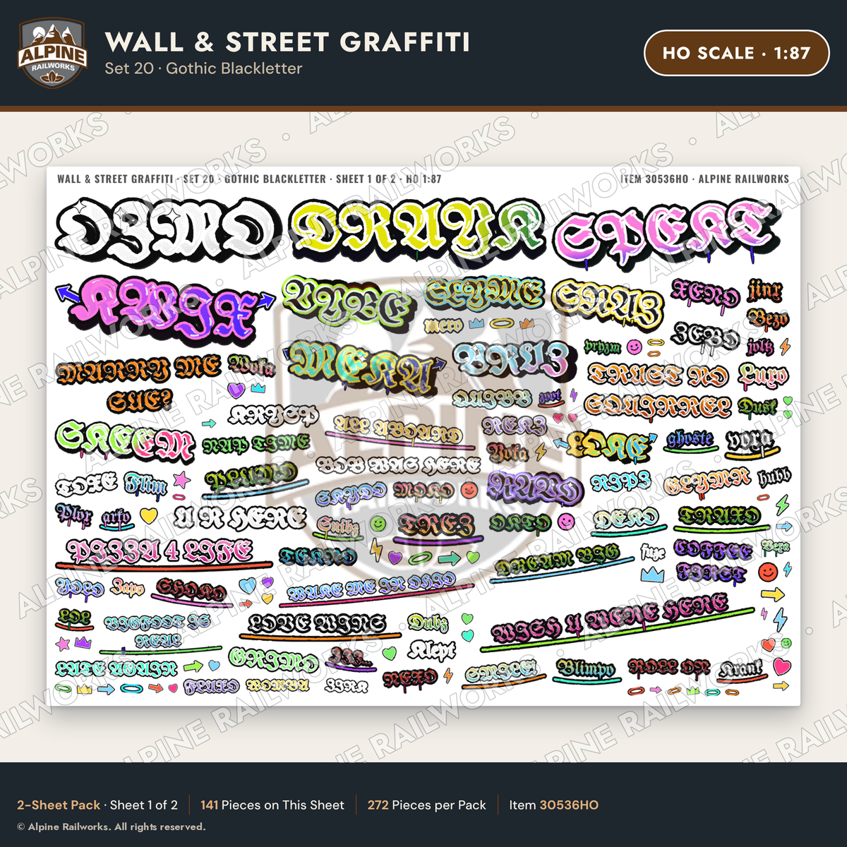 Alpine Railworks 30536HO HO Scale Wall & Street Graffiti Cut-Outs
