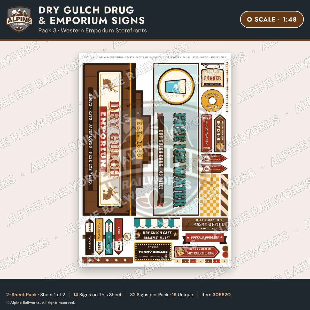 Alpine Railworks 30562O O Scale Roadside Signs - Western Drug Store