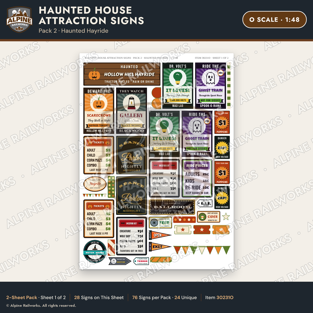 Alpine Railworks 30231O O Scale Haunted House Attraction Signs