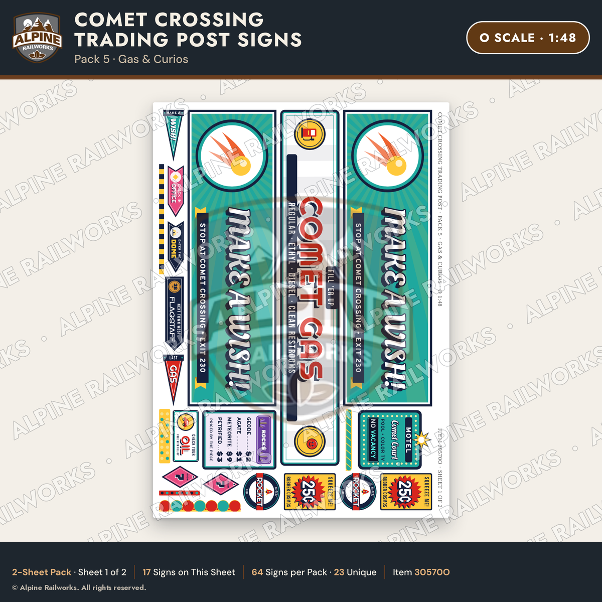 Alpine Railworks 30570O O Scale Roadside Signs - Meteor Trading Post