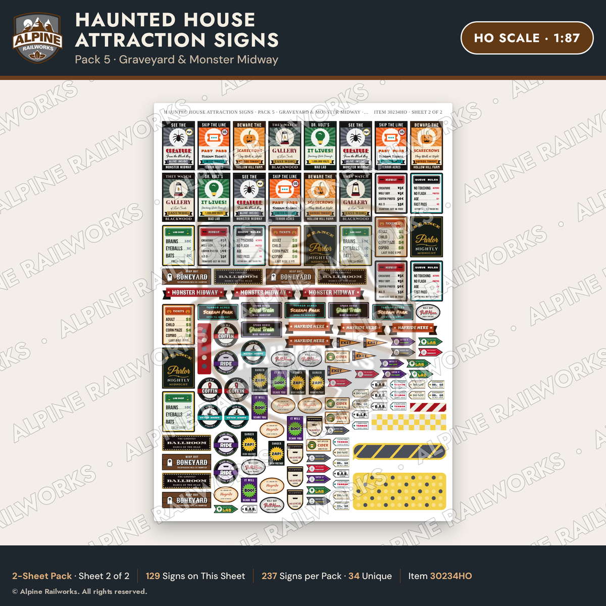 Alpine Railworks 30234HO HO Scale Haunted House Attraction Signs