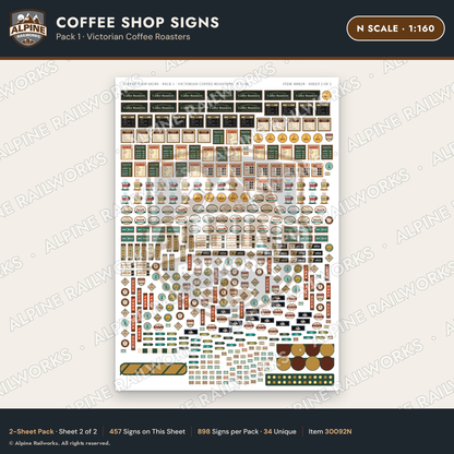 Alpine Railworks 30092N N Scale Coffee Shop Signs