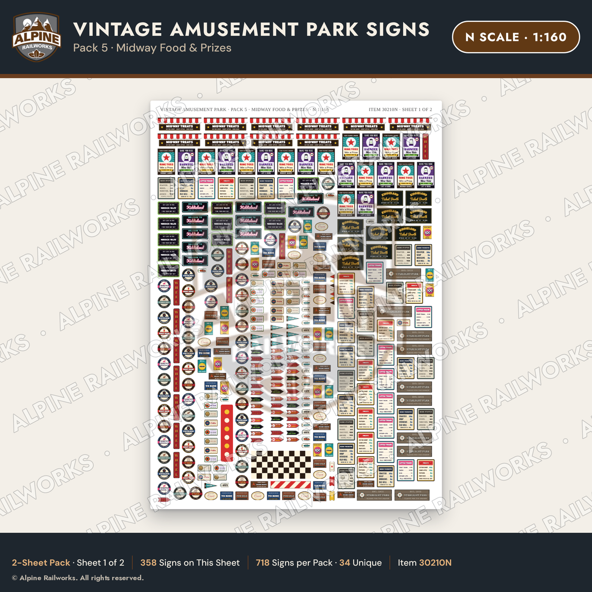 Alpine Railworks 30210N N Scale Vintage Amusement Park Signs