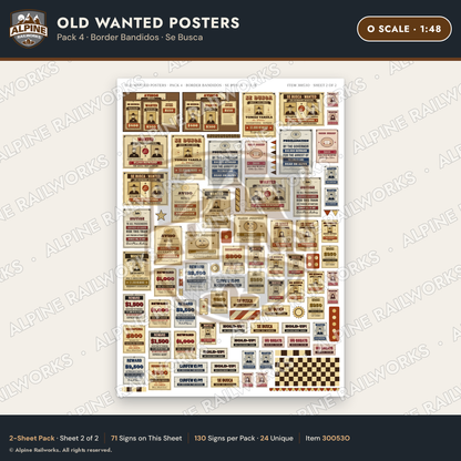 Alpine Railworks 30053O O Scale Old Wanted Posters - Border Bandidos
