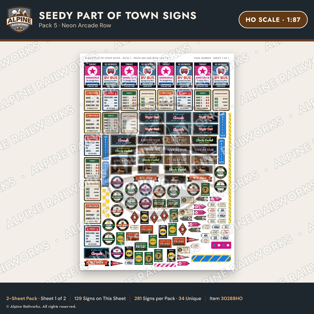 Alpine Railworks 30288HO HO Scale Seedy Part of Town Signs