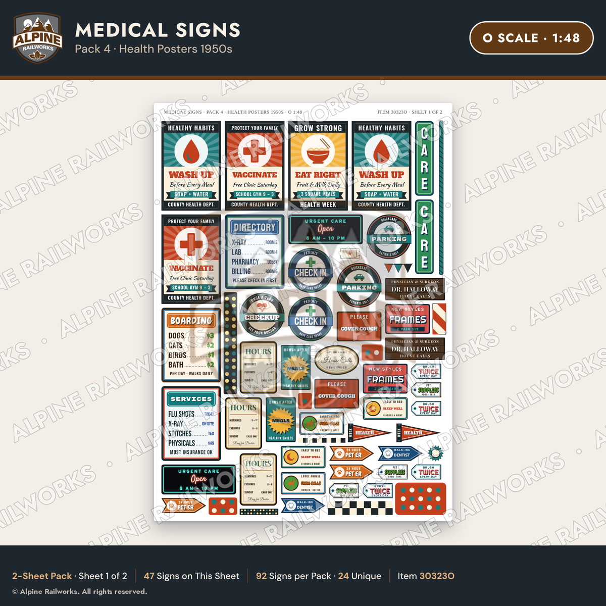 Alpine Railworks 30323O O Scale Medical Signs - Health Posters 1950s