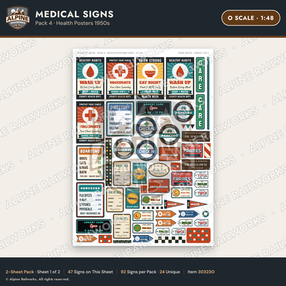 Alpine Railworks 30323O O Scale Medical Signs - Health Posters 1950s