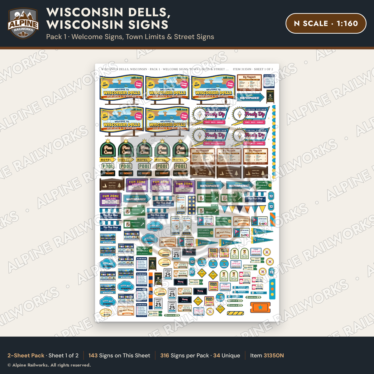 Alpine Railworks 31350N N Scale Wisconsin Dells Signs - Welcome Signs