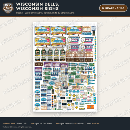 Alpine Railworks 31350N N Scale Wisconsin Dells Signs - Welcome Signs