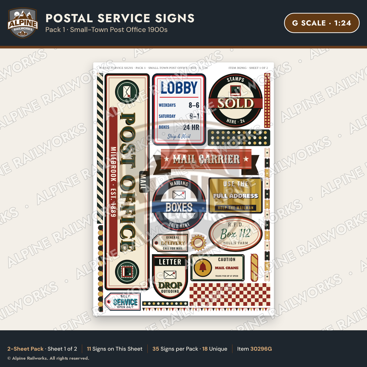 Alpine Railworks 30296G G Scale Postal Service Signs