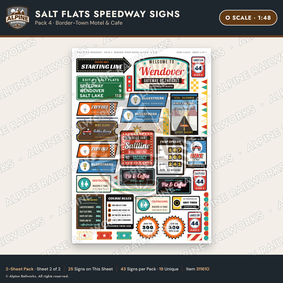Alpine Railworks 31161O O Scale Racing Signs - Salt Flats Speedway