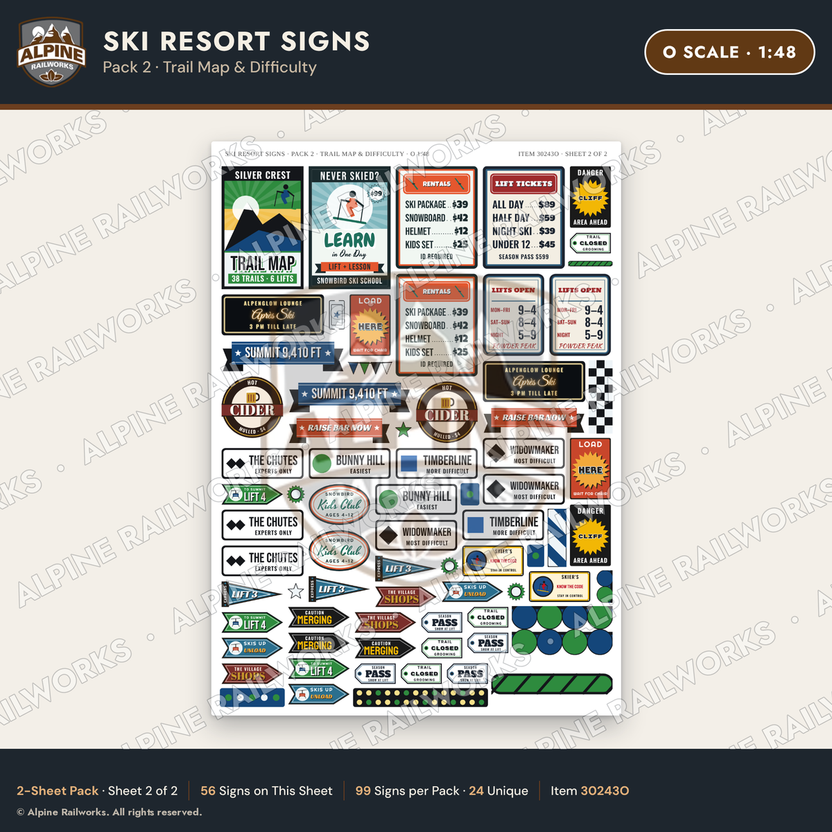 Alpine Railworks 30243O O Scale Ski Resort Signs - Trail Map