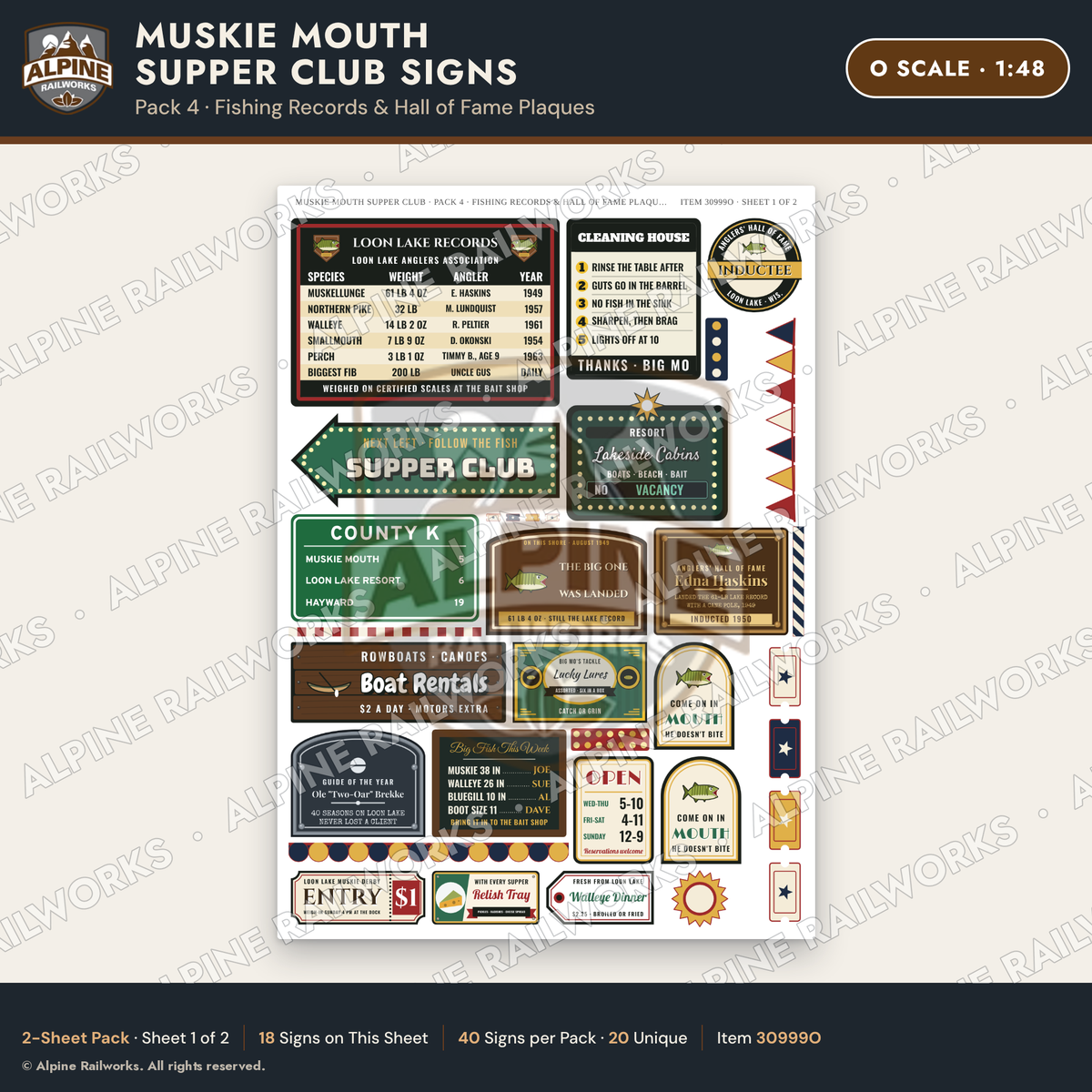 Alpine Railworks 30999O O Scale Roadside Attraction Signs - Giant Fish