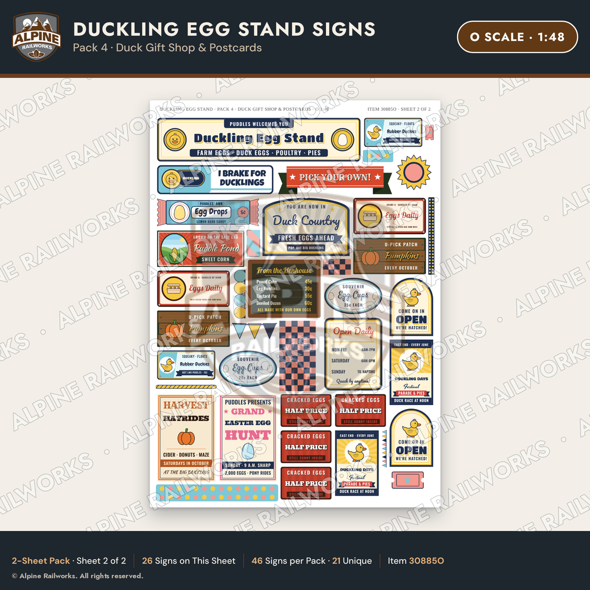Alpine Railworks 30885O O Scale Roadside Signs - Giant Duck Farm Stand