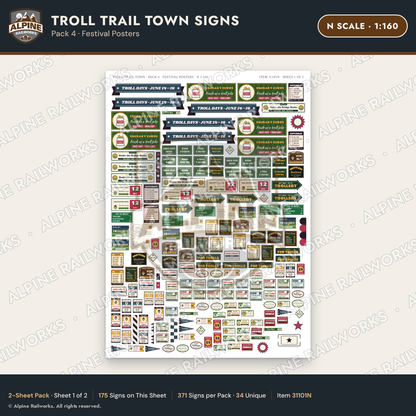 Alpine Railworks 31101N N Scale Roadside Attraction Signs - Troll Town
